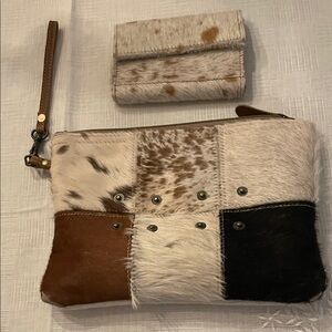 Patchwork Cowhide Myra bag Wristlet and Wallet Set
